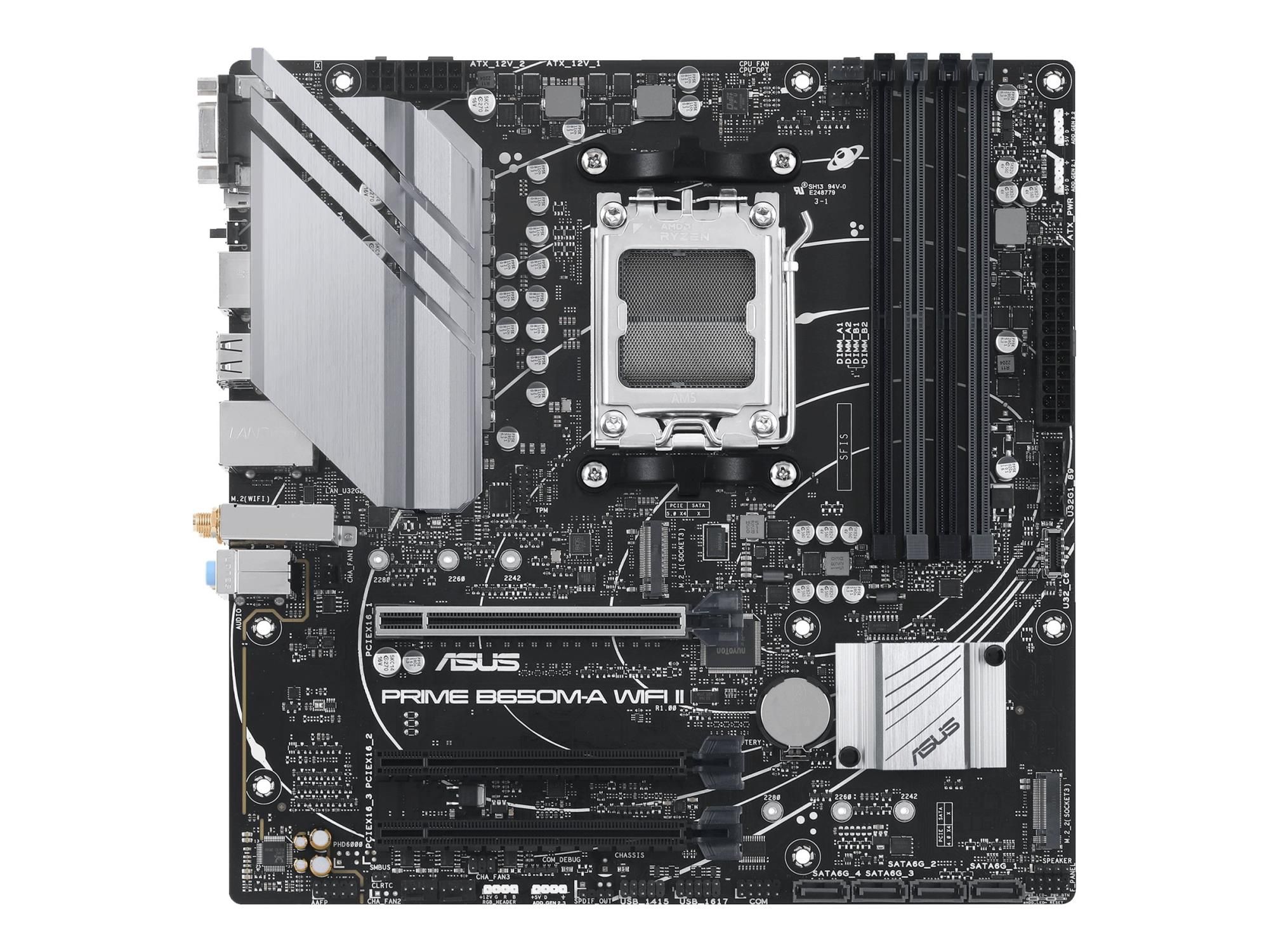 ASUS PRIME B650M-A WIFI II - Motherboard - micro ATX - Socket AM5 - AMD B650 Chipsatz - USB 3.2 Gen 1, USB 3.2 Gen 2, USB-C 3.2 Gen 1 - 2.5 Gigabit LAN, Wi-Fi 6, Bluetooth - Onboard-Grafik (CPU erforderlich)