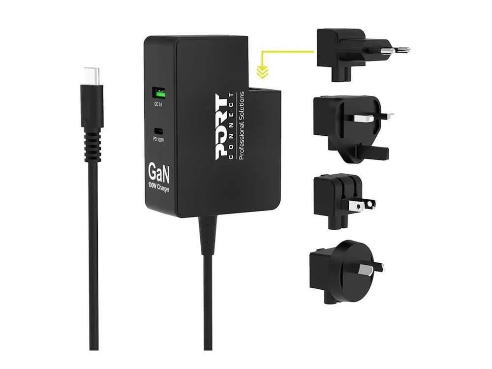 PORT Designs PORT Connect - Netzteil - 100 Watt - 5 A - PD, QC - 3 Ausgabeanschlussstellen (USB, USB-C)