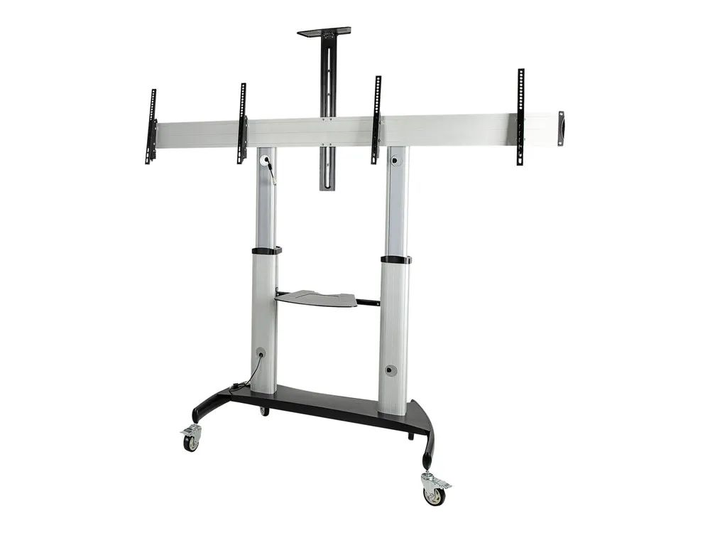 StarTech.com Doppel TV Ständer mit rollen für 37-60 Zoll VESA Bildschirme jeweils bis 50kg - Höhenverstellbarer/Schwenkbarer TV Rollwagen - Präsentationswagen für zwei TVs mit Ablage - (STNDMTVDUO)