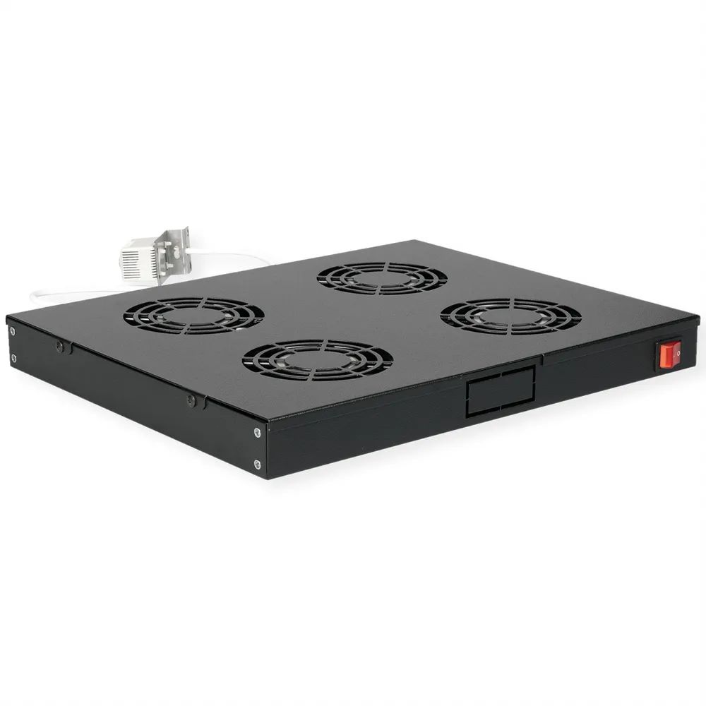 ROLINE Rack-Lüfter - 4 Ventilatoren, mit Thermostat - auf Dach montierbar - Jet Black, RAL 9005 - 1U - 48.3 cm (19")