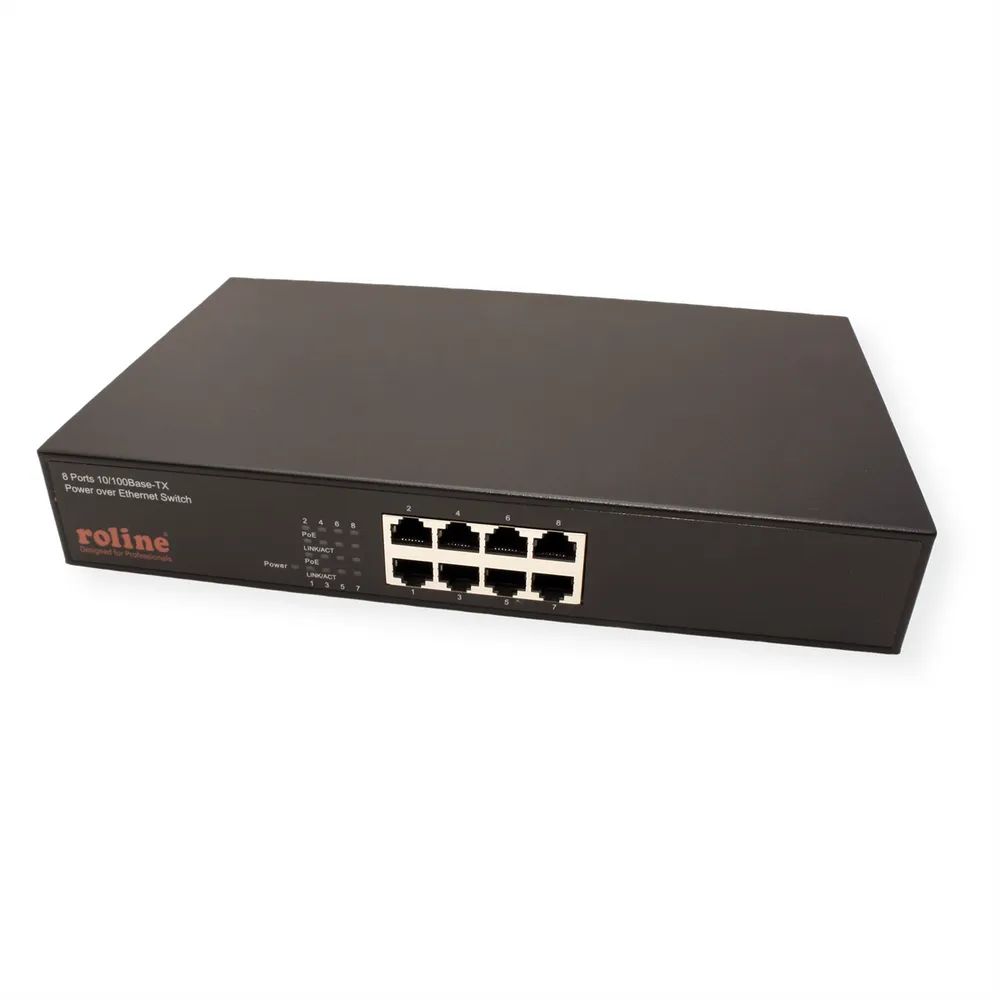 ROLINE PoE Fast Ethernet Switch, 8 Port, (8x PoE), 19-Zoll-Einbau