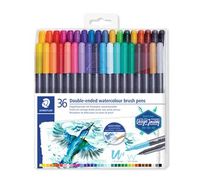 STAEDTLER Marsgraphic Duo - Pinselstift mit Doppelspitze - Wasserfarben, sortiert - 1-6 mm / 0.8 mm fein (Packung mit 36)