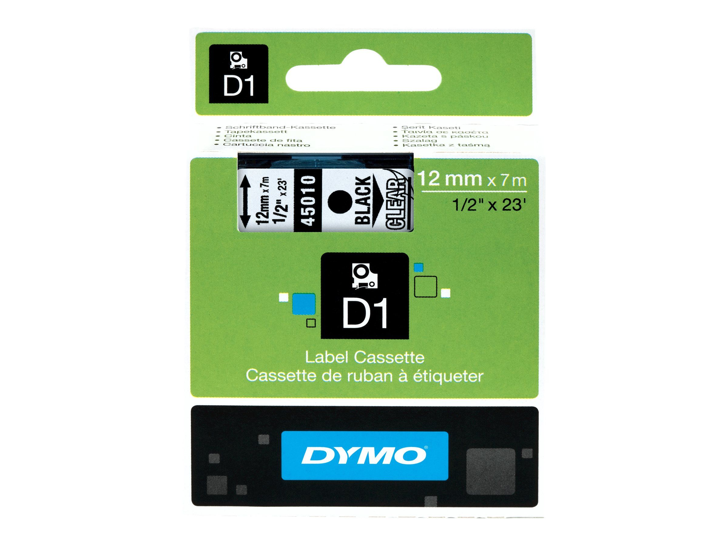 Dymo D1 Standard - Polyester - selbstklebend - schwarz auf durchsichtig - Rolle (1,2 cm x 7 m)