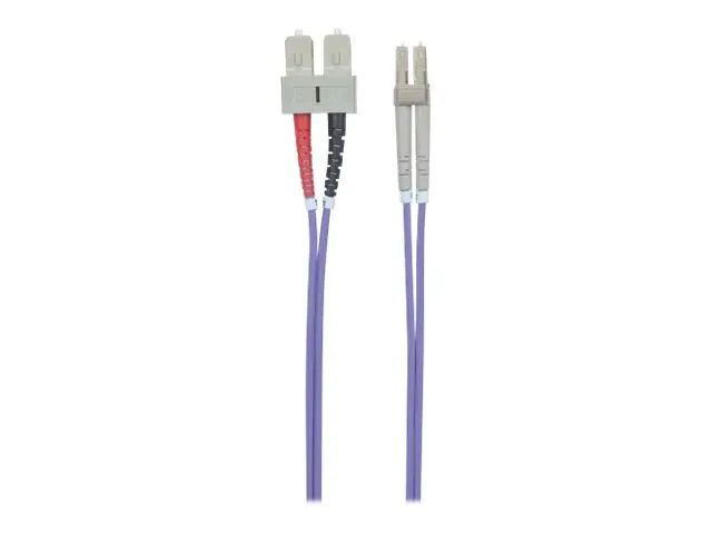 Intellinet Fiber Optic Patch Cable, OM4, LC/SC, 1m, Violet, Duplex, Multimode, 50/125 µm, LSZH, Fibre, Lifetime Warranty, Polybag - Patch-Kabel - SC multi-mode (M)