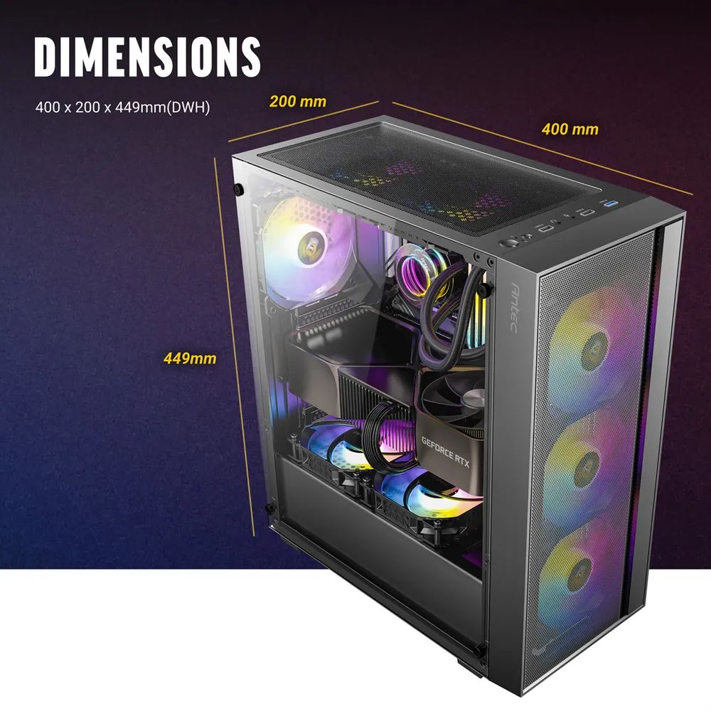 ANTEC AX65 ARGB PC Gehäuse Midi Tower Gaming ATX, schwarz