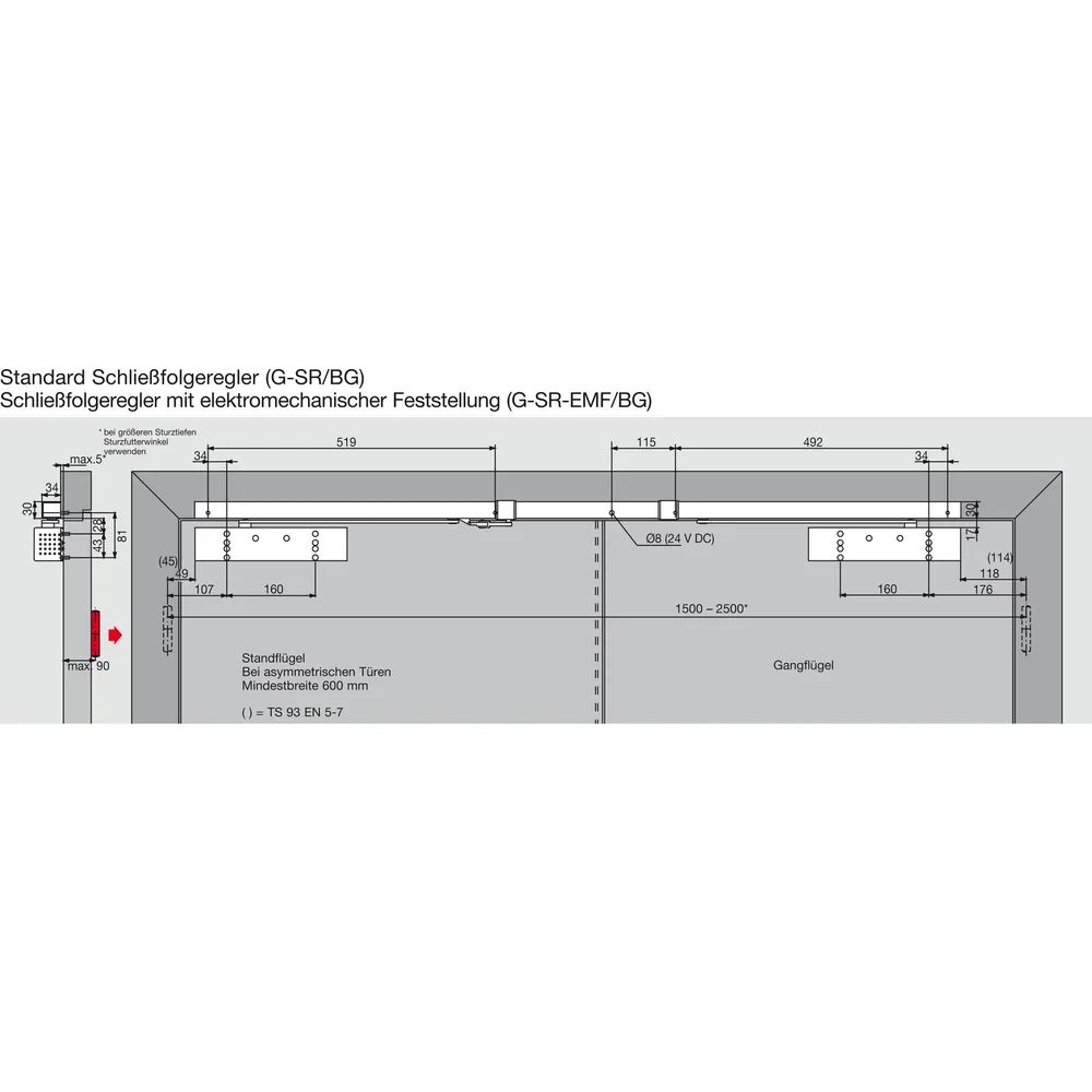 DORMAKABA Gleitschiene GSR-V/BG, silber