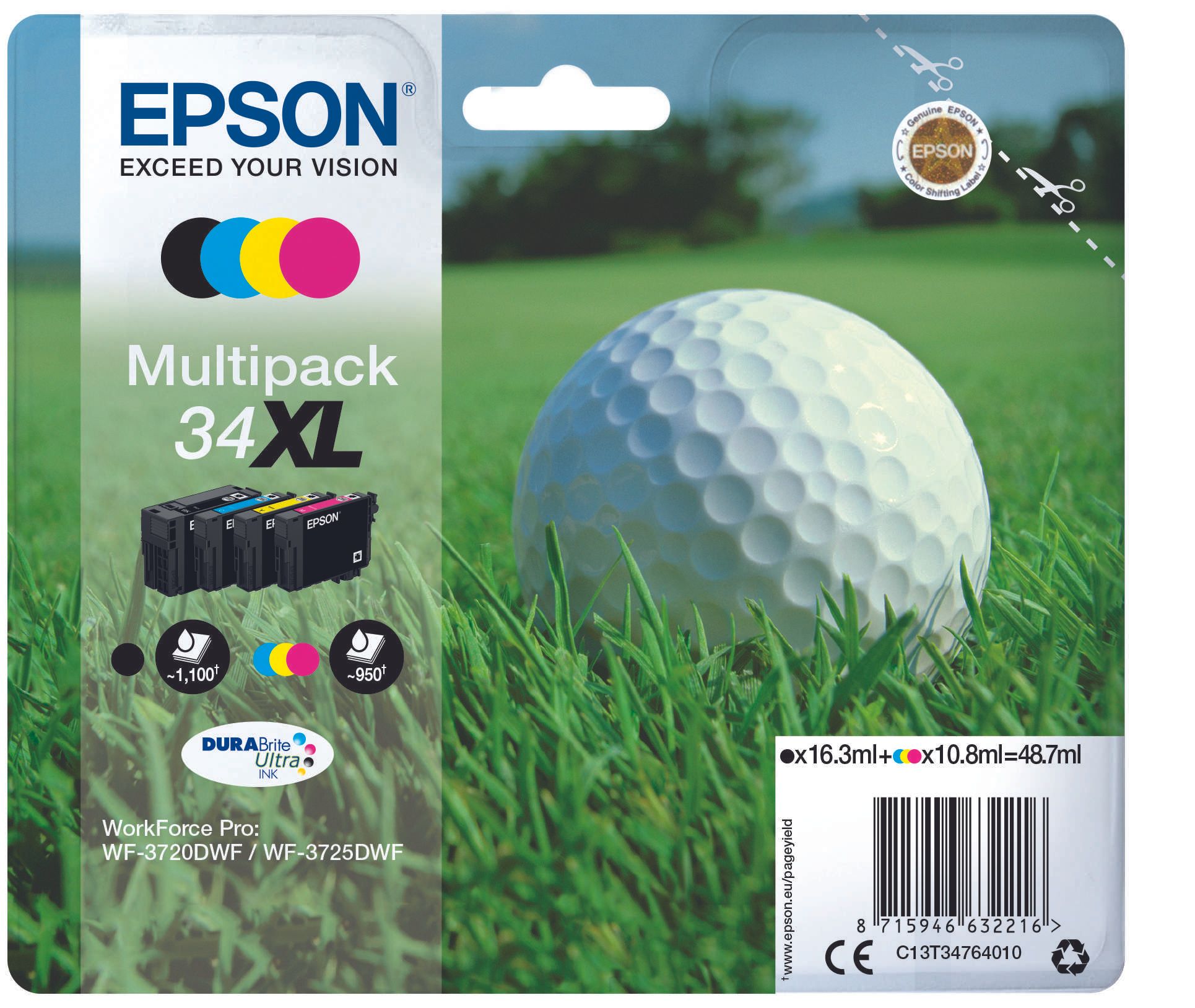 Epson 34 Tinte Golfball Multi, XL, 4 Farben