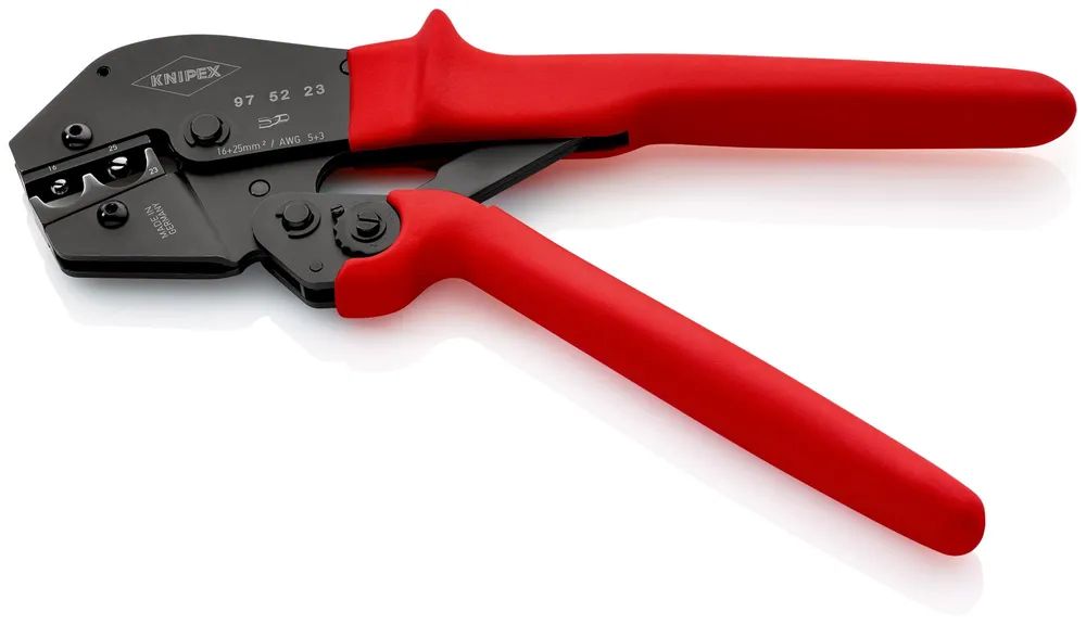 KNIPEX Crimpzange auch für Zweihandbedienung mit rutschhemmenden Kunststoff-Hüllen brüniert 250 mm