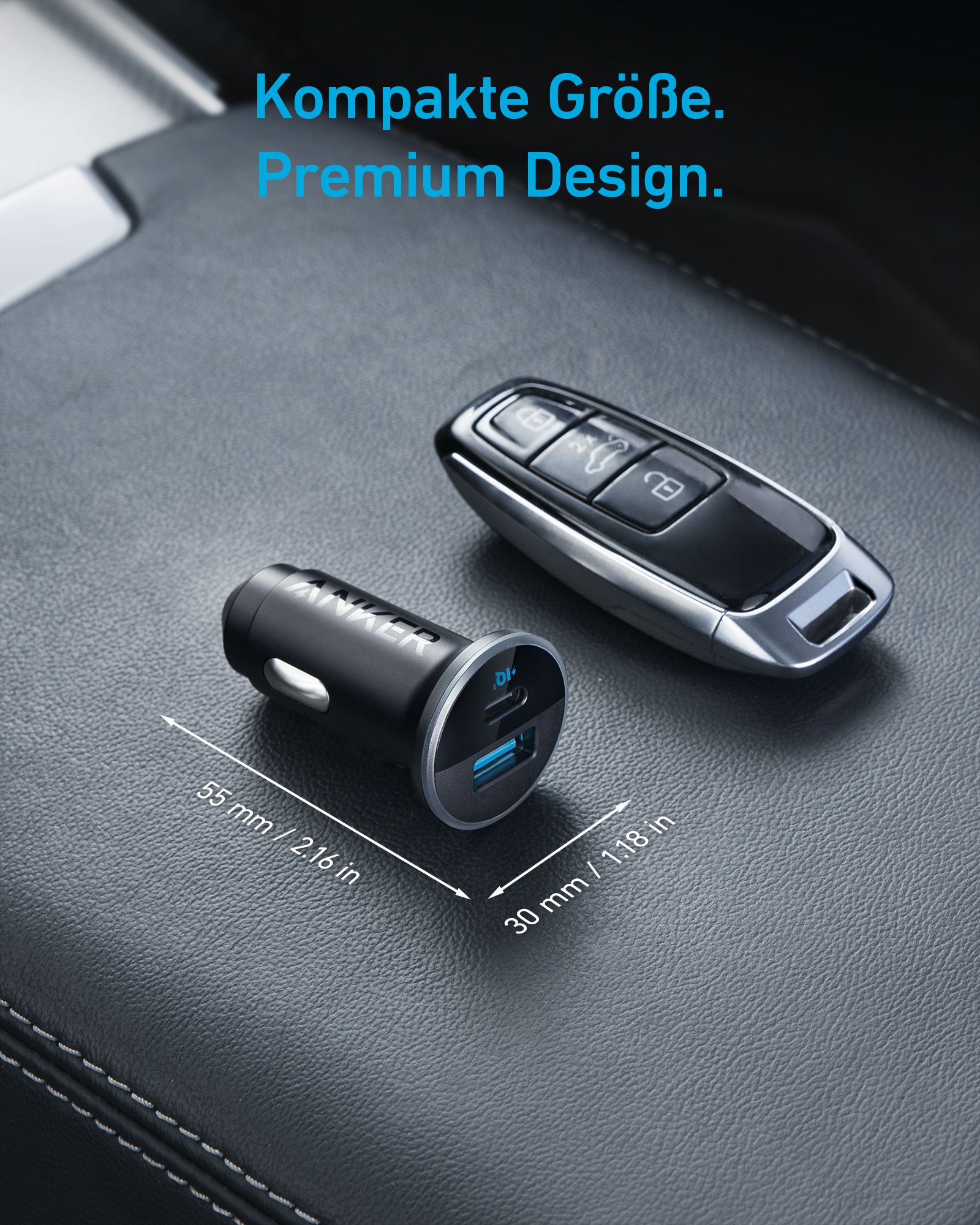 Anker Innovations Anker 323 - Auto-Netzteil - 52.5 Watt - 3 A - IQ 3.0, Fast Charge - 2 Ausgabeanschlussstellen (USB, 24 pin USB-C)