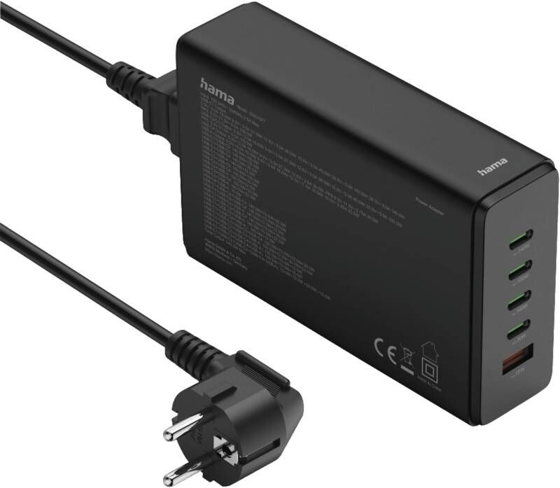 Hama USB-Ladestation 5 Ports, GaN, Schnellladegerät, 4xUSB-C, 1xUSB-A, PD, 240 W