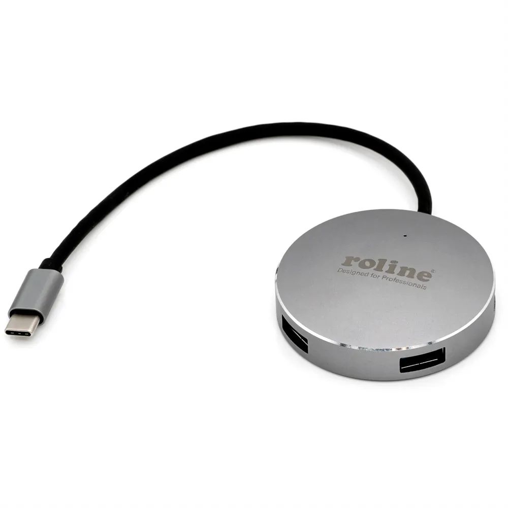 ROLINE USB 3.2 Gen 1 Hub, rund, 4fach, Typ C Anschlusskabel
