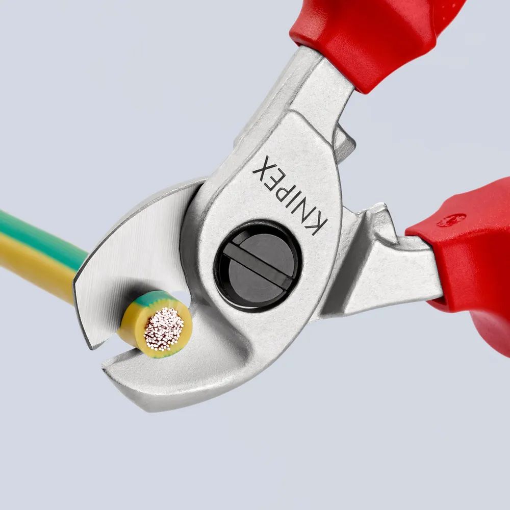 KNIPEX Kabelschere mit Öffnungsfeder isoliert mit Mehrkomponenten-Hüllen, VDE-geprüft verchromt 165 mm