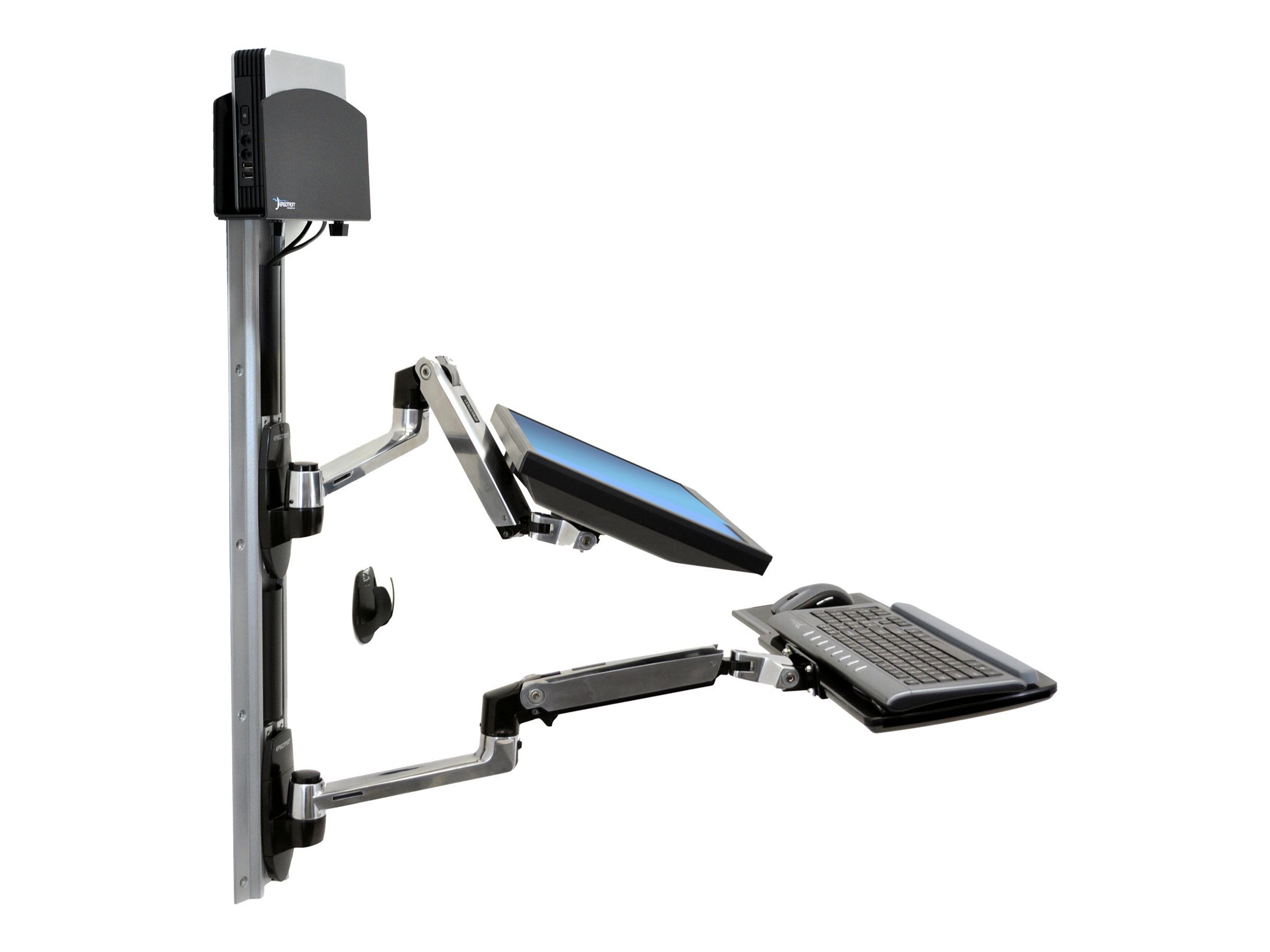 Ergotron LX - Befestigungskit (CPU-Halter, Maushalterung, 2 Schienenabdeckungen, Tastaturarm, 2 Kabelkanäle, Handgelenkkissen, Wandschiene 10", Wandschiene 34", Display-Befestigung, Mauspad) - für LCD-Display / PC-Ausrüstung - kleiner CPU-Halter - Sc