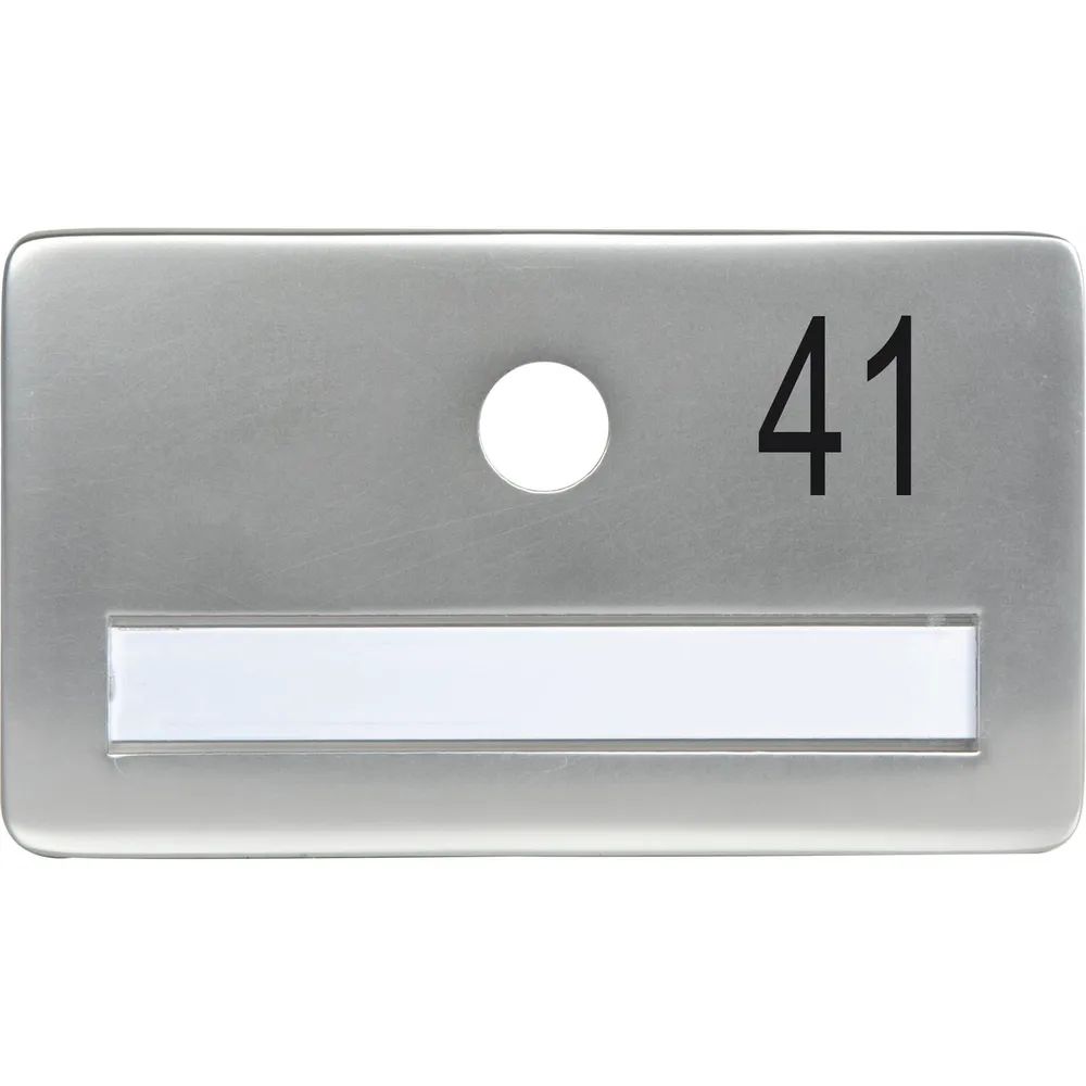 SOLIDO Namensschild ohne Spion, Bohrung ø 14, Alu silber eloxiert, Gravur Nr. 41