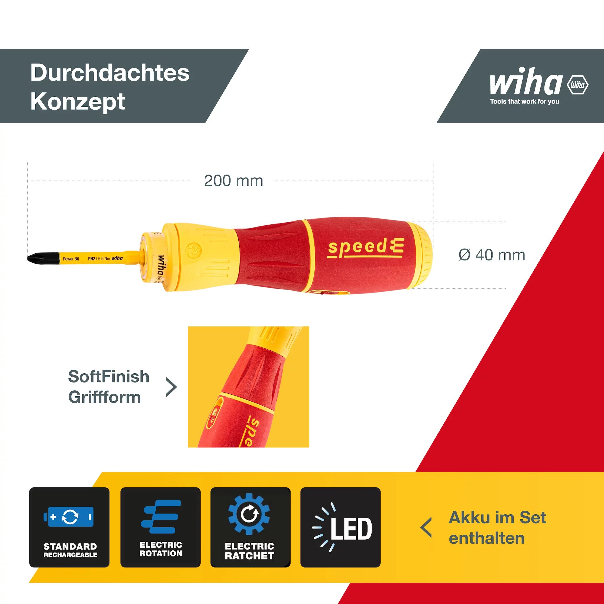 Wiha E-Schraubendreher speedE® II electric 7-tlg mit slimBits, Batterien und USB-Ladegerät in L-Boxx