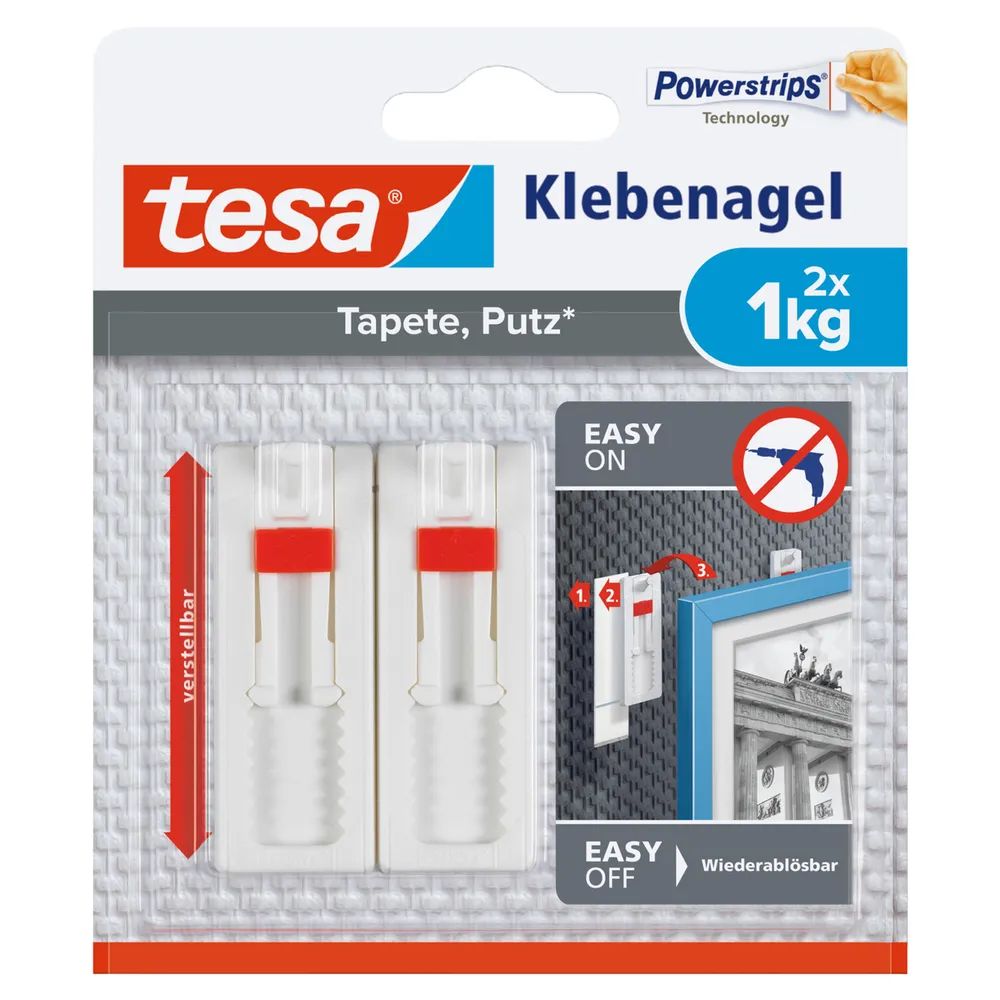 tesa® Klebenagel Tapeten & Putz 1 kg, verstellbar, Blister