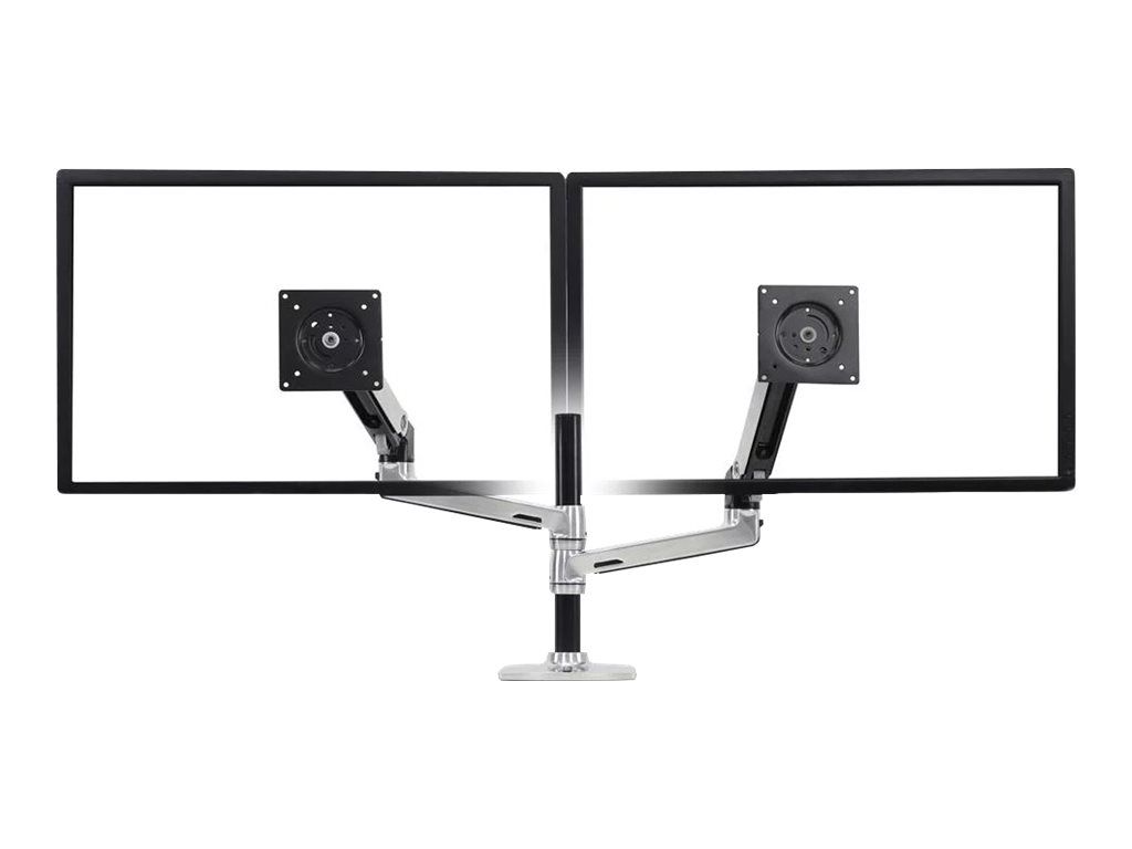 Ergotron LX - Befestigungskit (Spannbefestigung für Tisch, Tischplattenbohrung, Stange, 2 Gelenkarme, 2 Erweiterungsklammern, Notebook-Ablage) - für 2 LCD-Displays oder LCD-Display und Notebook - Polished Aluminum - Bildschirmgröße: bis zu 61 cm (bis