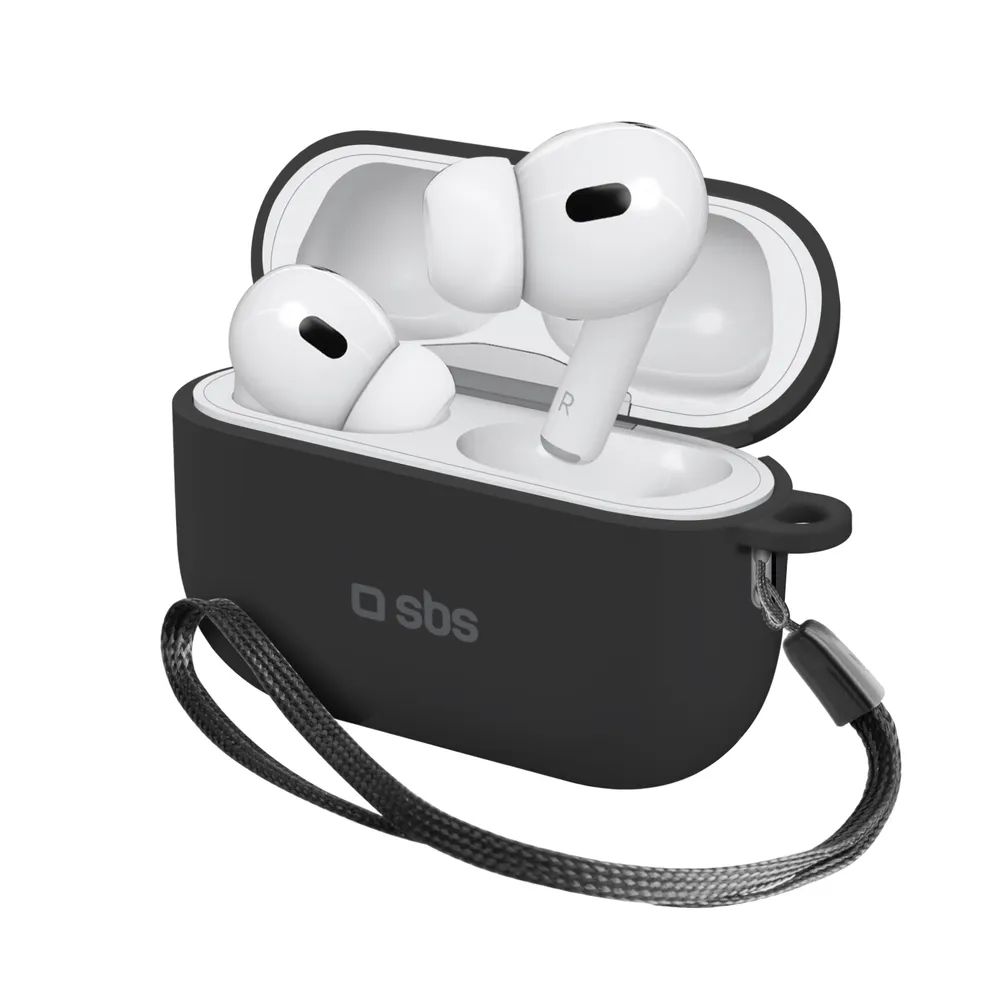 SBS TPU Schutzhülle für AirPods Pro/Pro 2 mit Metallclip, schwarz