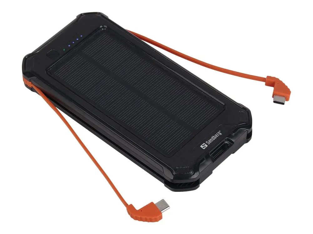 SANDBERG Active - Solar-Powerbank - 3-in-1 - 10000 mAh - 37 Wh - 2.1 A - 3 Ausgabeanschlussstellen (USB, Micro-USB Type A, 24 pin USB-C)