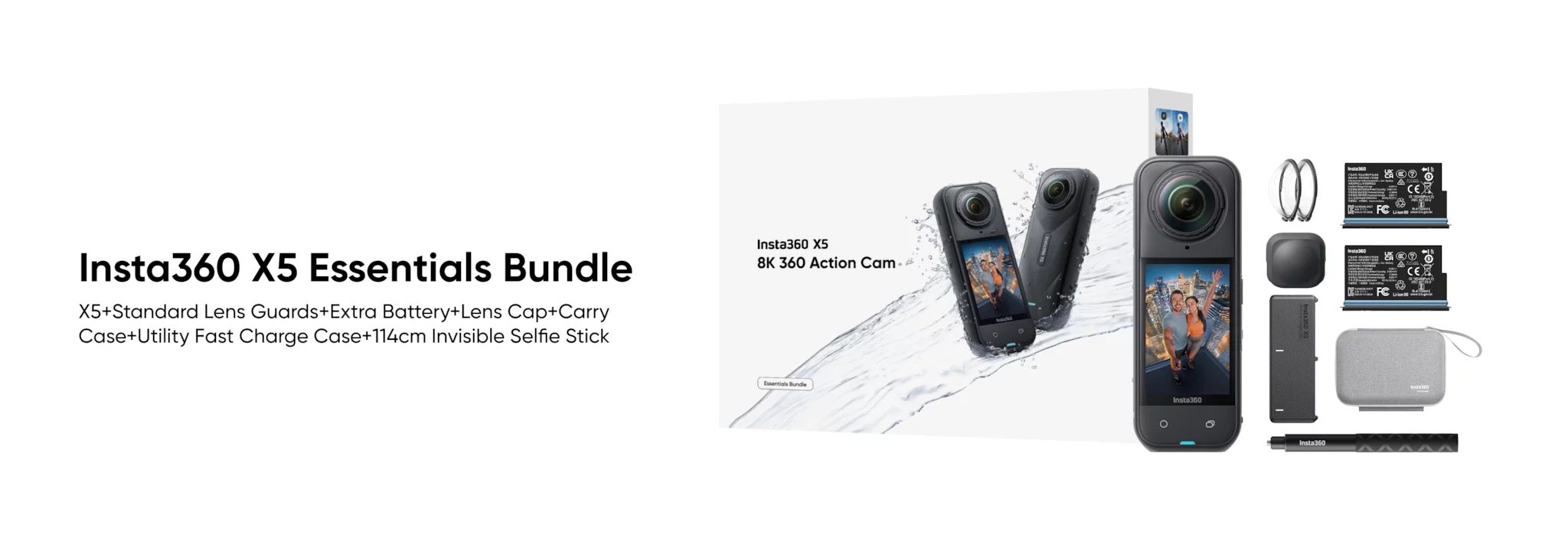 Insta360 X5 Essentials Bundle Action Kamera 8K 360 Grad - Camcorder - 3,3 cm
