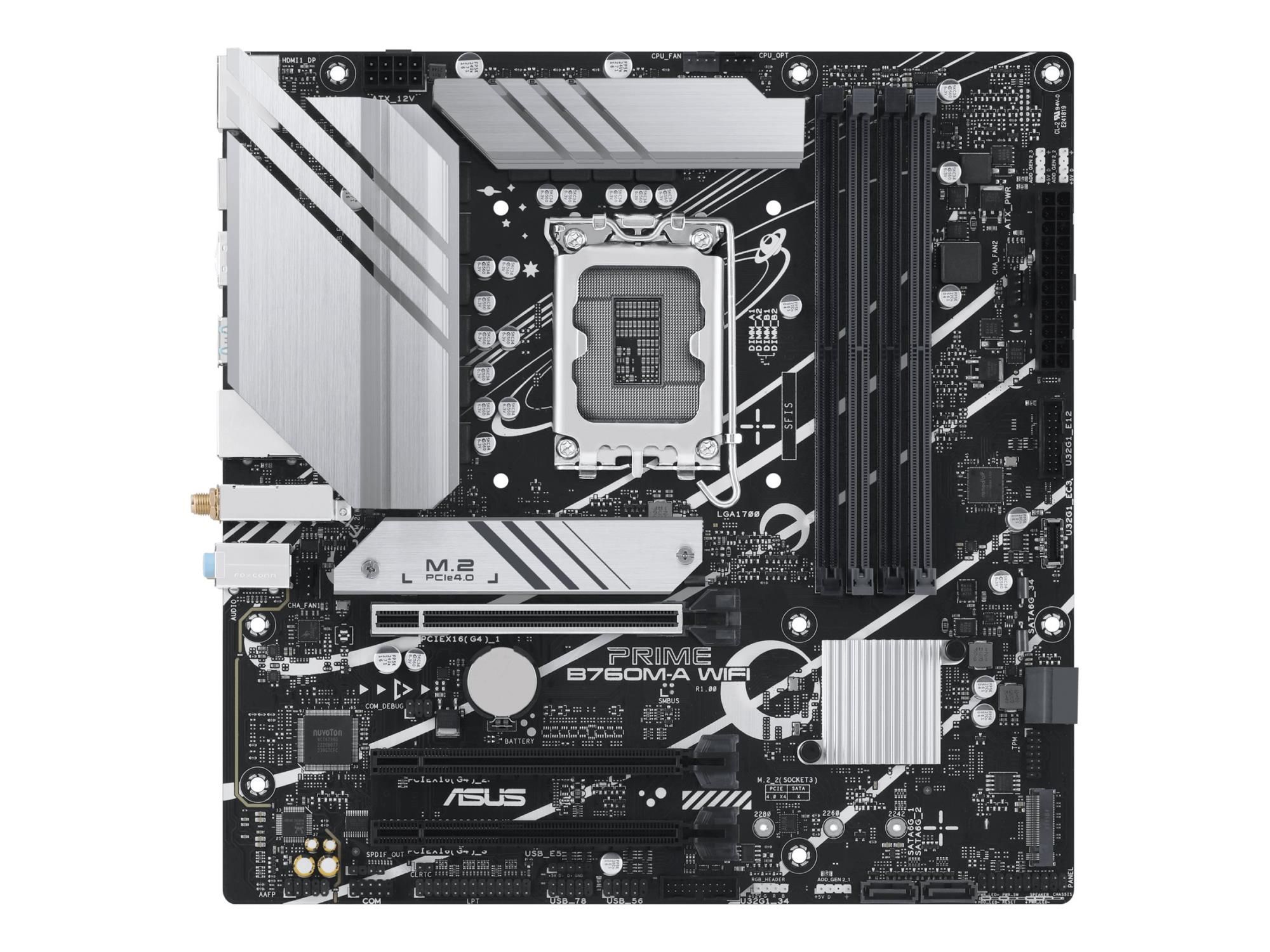 ASUS PRIME B760M-A WIFI - Motherboard - micro ATX - LGA1700-Sockel - B760 Chipsatz - USB 3.2 Gen 1, USB 3.2 Gen 2, USB-C 3.2 Gen 1 - 2.5 Gigabit LAN, Wi-Fi 6, Bluetooth - Onboard-Grafik (CPU erforderlich)