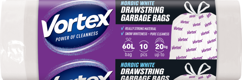 VORTEX Nordic White Müllbeutel mit Zugband HDPE weiß 60l/10 Stk 