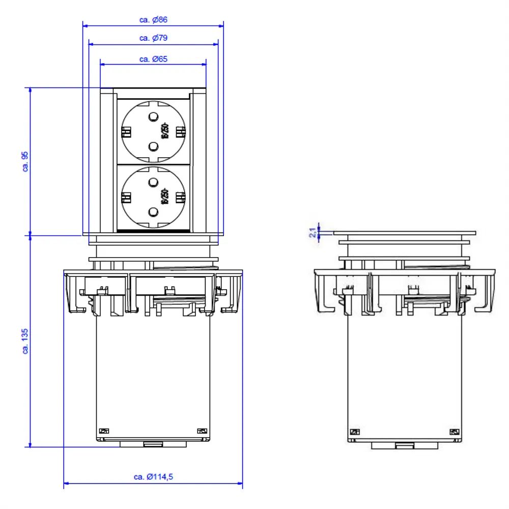 BACHMANN ELEVATOR 2x Schutzkontakt, Edelstahl