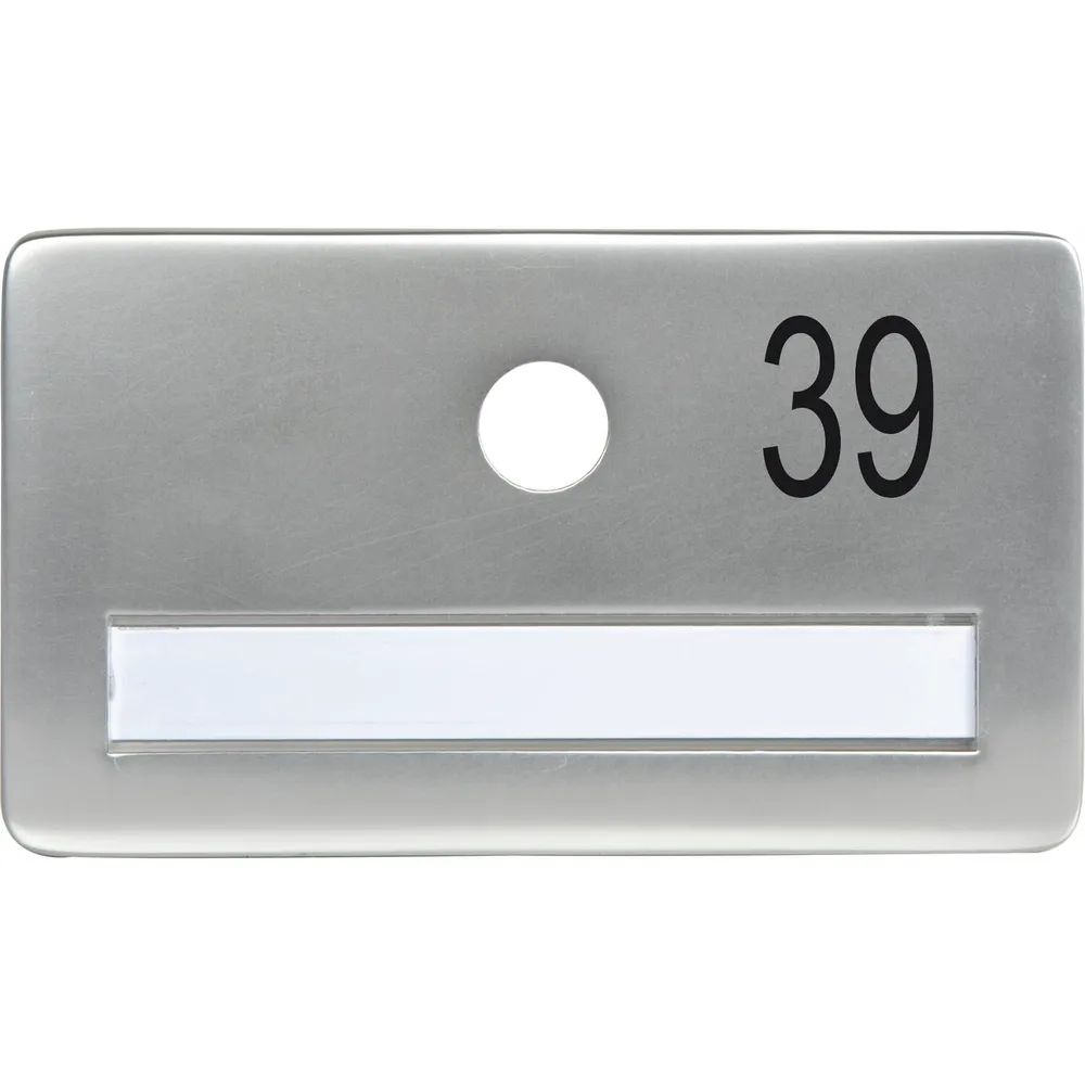 SOLIDO Namensschild ohne Spion, Bohrung ø 14, Alu silber eloxiert, Gravur Nr. 39