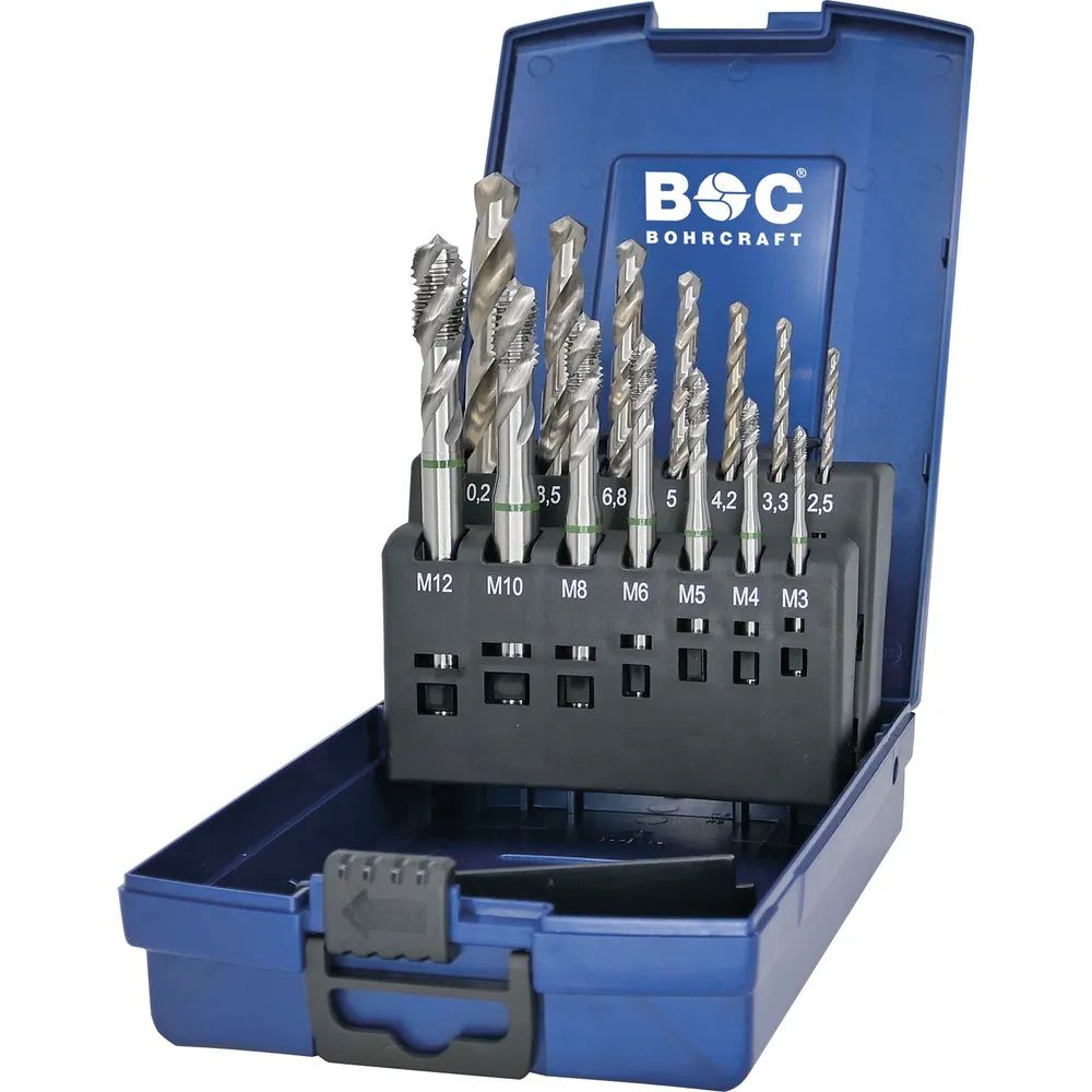 BOHRCRAFT Maschinengewindebohrer-Satz M3-M12 HSS-E Grünring 40º RSP 14-teilig