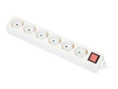 Manhattan Power Distribution Unit EU (2-pin), x6 gang/output with on/off switch, 2m cable, 16A, White, Extension Lead, PDU, Power Strip, Three Year Warranty - Steckdosenleiste - mit Switch - AC 220-250 V - 3680 Watt - Eingabe, Eingang Typ F - Ausgang