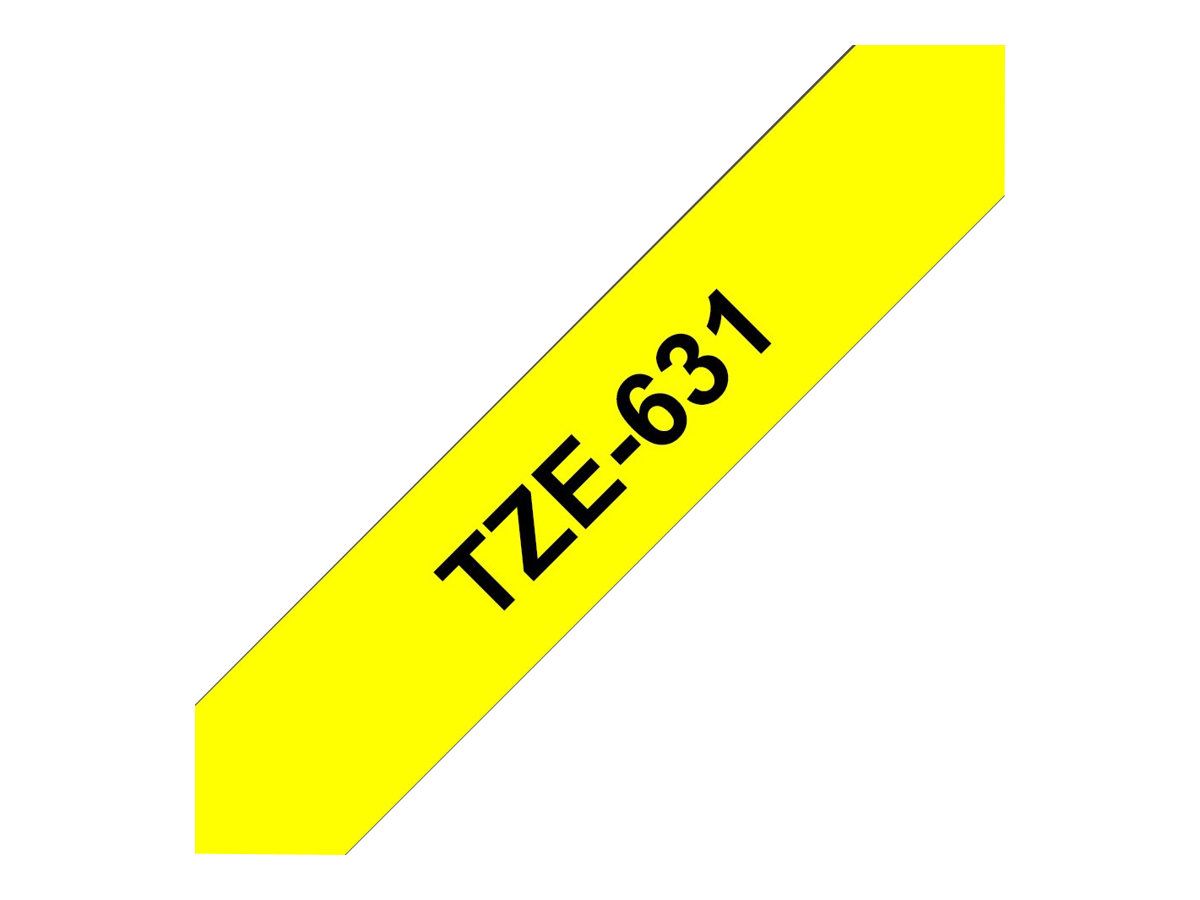 Brother TZe-631 - Standard-Klebstoff - Schwarz auf Gelb - Rolle (1,2 cm x 8 m)