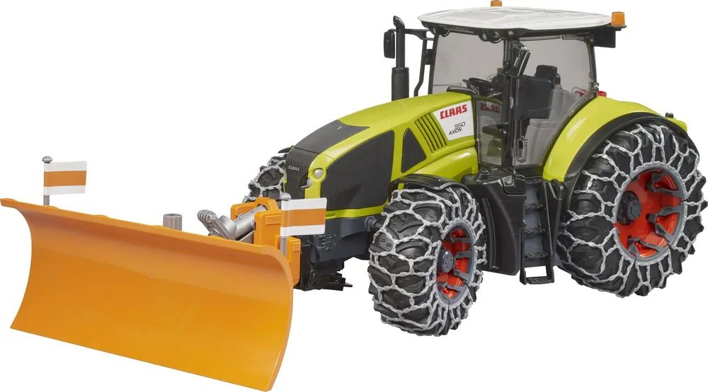 Bruder Claas Axion 950 mit Schneeketten und Räumschild