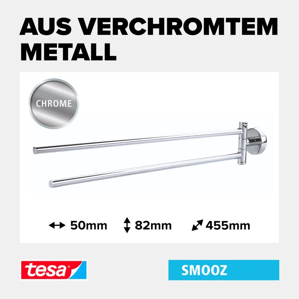 tesa® SMOOZ Doppelter Handtuchhalter, Edelstahloptik 