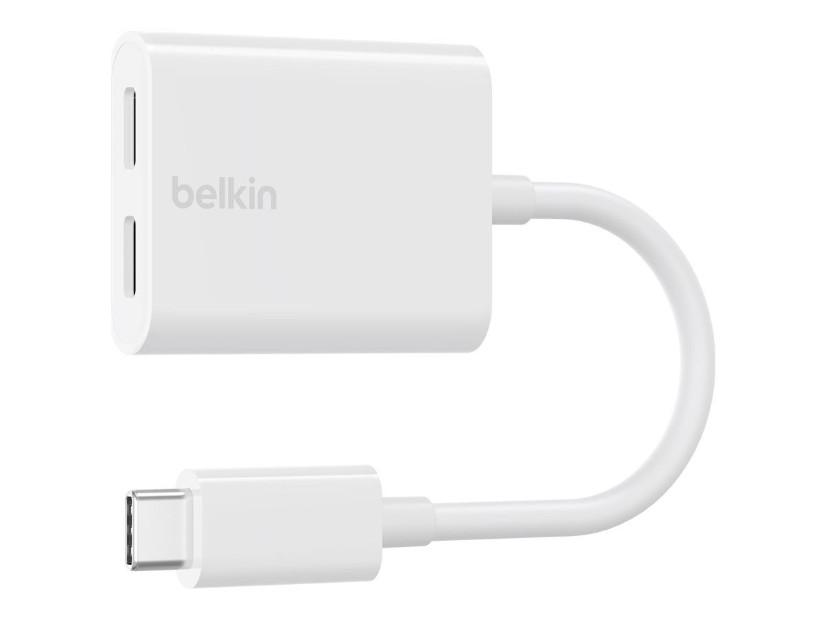 Belkin Connect Audio + Charge - USB-C auf USB-C Kopfhörer-/Ladeadapter - 24 pin USB-C männlich zu 24 pin USB-C weiblich - 14 m - weiß - USB Power Delivery (60W)