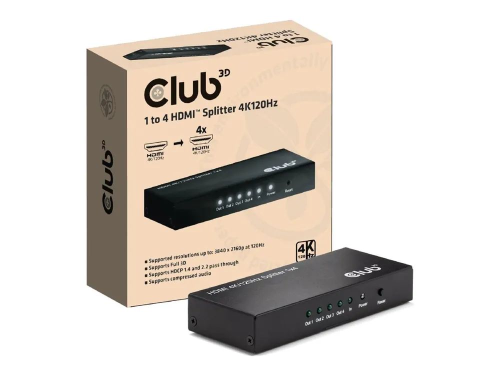 Club 3D CSV-1385 - Video-/Audio-Splitter - 1-to-4, 4K120Hz