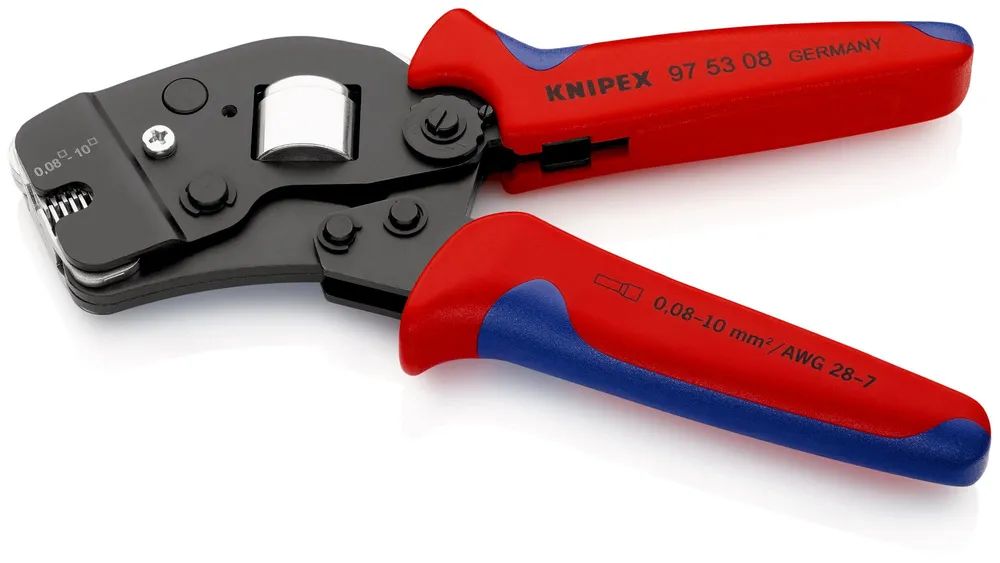 KNIPEX Selbsteinstellende Crimpzange für Aderendhülsen mit Fronteinführung mit Mehrkomponenten-Hüllen brüniert 190 mm