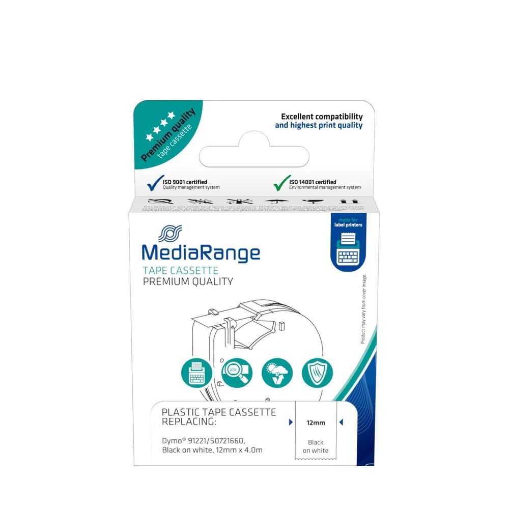 Media Range MediaRange Kunststoff Schriftbandkassette 12mm x 4m 91221 schwarz auf weiß