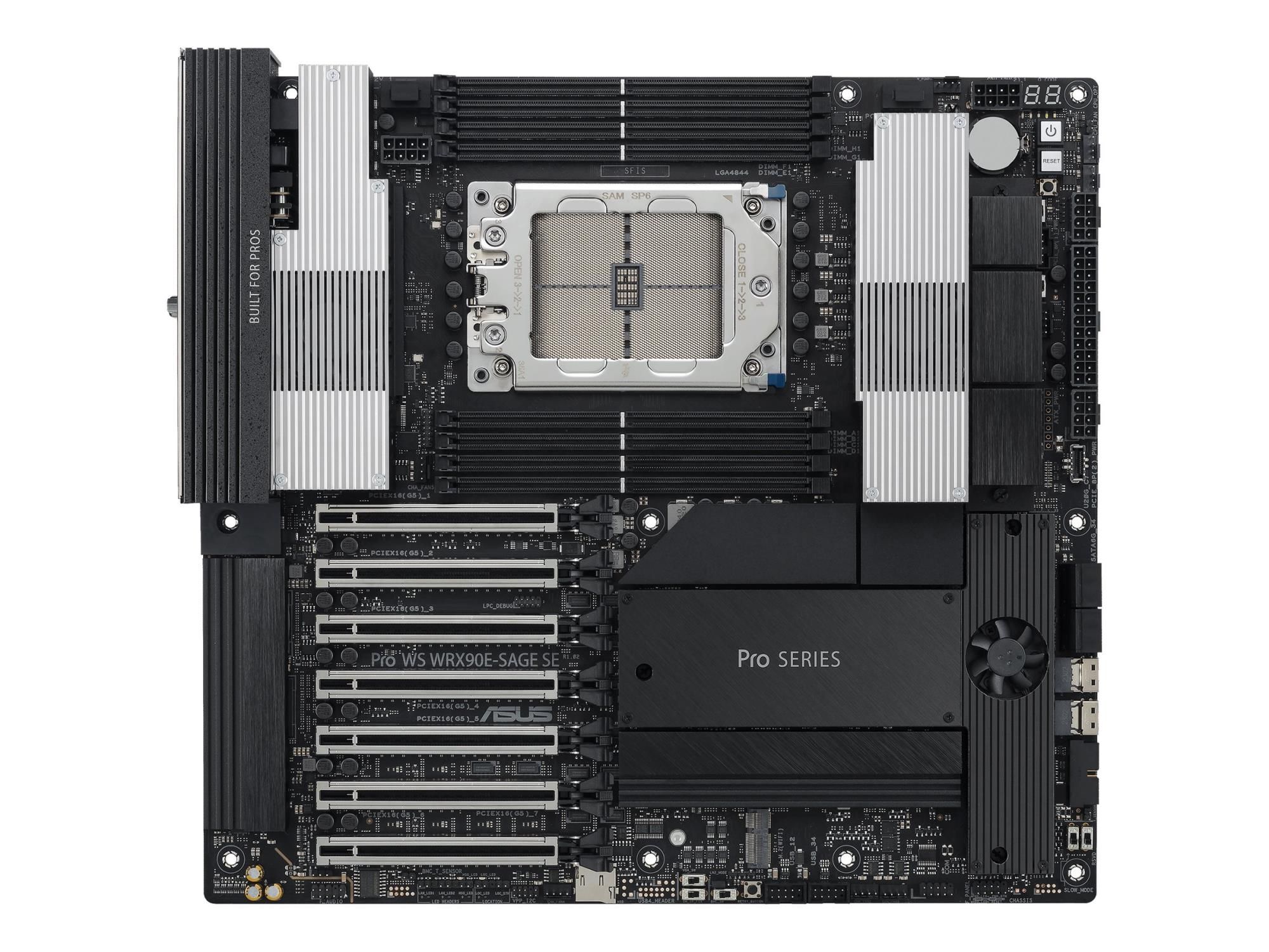 ASUS PRO WS WRX90E-SAGE SE - Motherboard - SSI EEB AST2600 - Socket sTR5 - AMD WRX90 Chipsatz - USB 3.2 Gen 1, USB-C 3.2 Gen 2x2, USB4 - Gigabit LAN - Onboard-Grafik (CPU erforderlich)