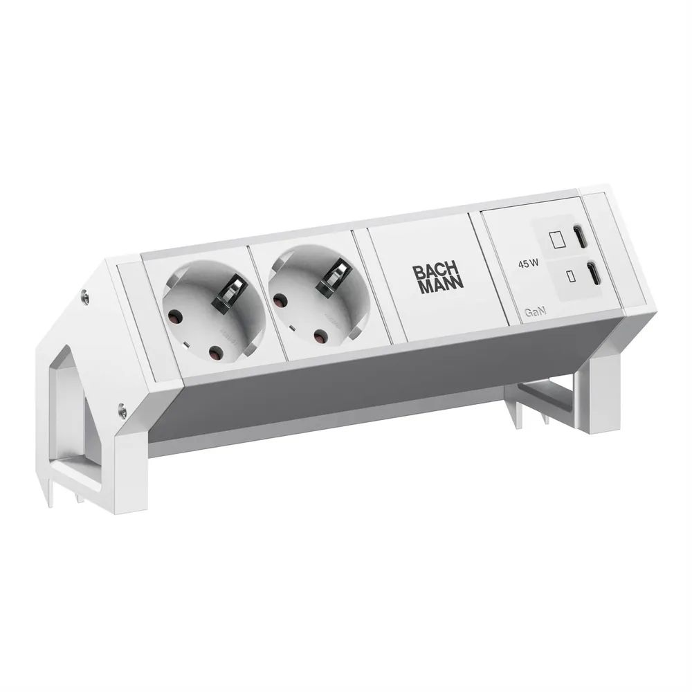 BACHMANN DESK2 ALU WHITE 2xCEE7/3, 1xUSB C/C 45W L=0,2m RAL9010