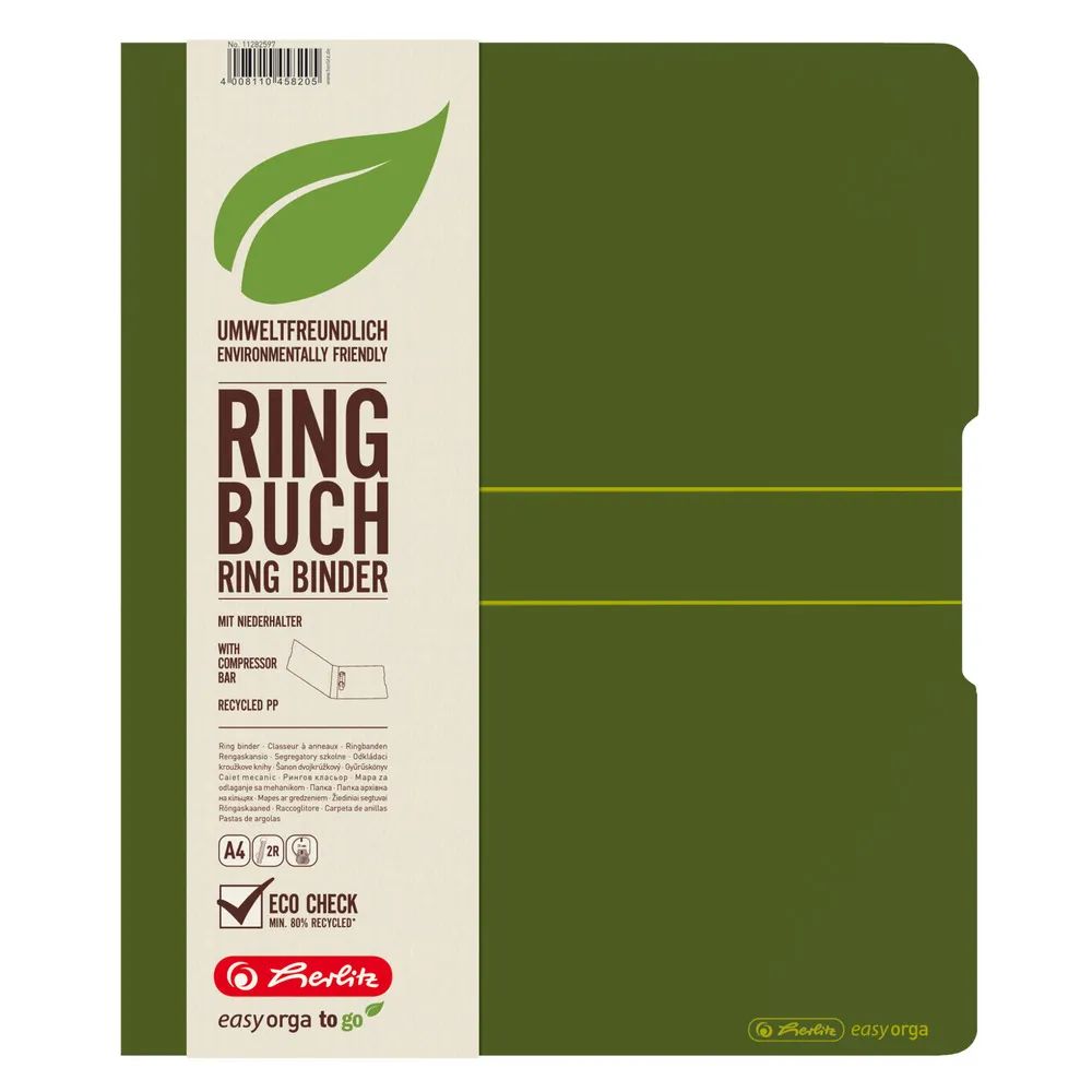 herlitz Ringbuch Recycling A4 PP 2-Ring 3,8cm dunkelgrün easy orga to go