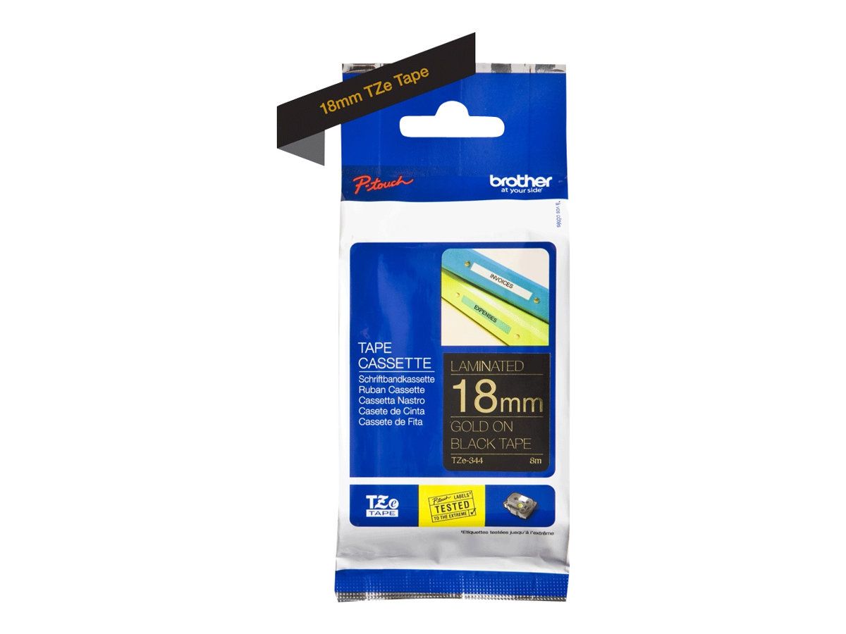 Brother TZe-344 - Standard-Klebstoff - gold auf schwarz - Rolle (1,8 cm x 8 m)