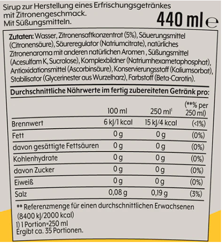 SodaStream Zitrone ohne Zucker Sirup 440ml