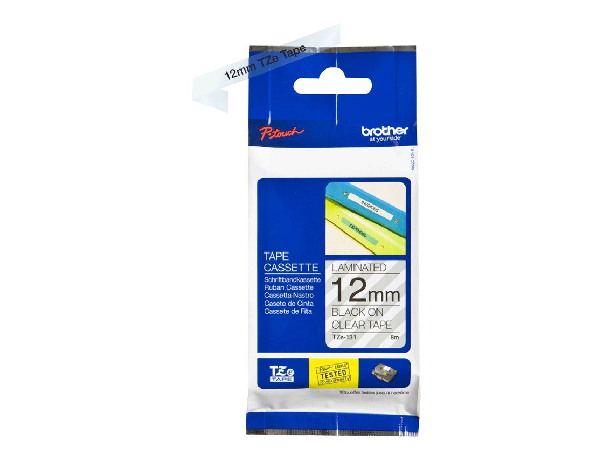 Brother TZe-131 - Standard-Klebstoff - schwarz auf durchsichtig - Rolle (1,2 cm x 8 m)