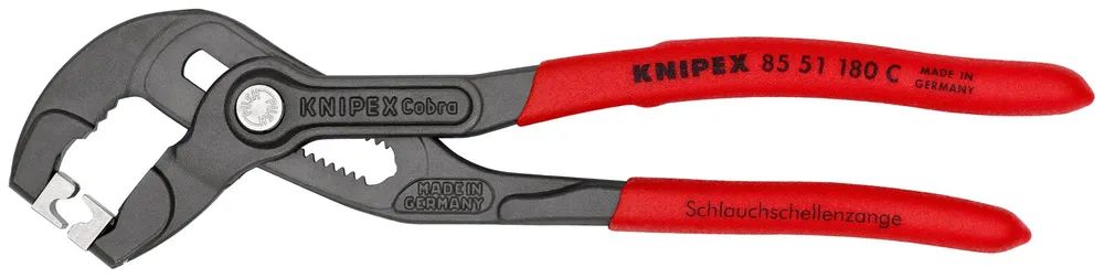 KNIPEX Schlauchschellenzange für Click-Schellen mit rutschhemmendem Kunststoff überzogen grau atramentiert 180 mm