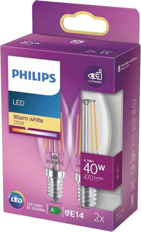 Philips LED classic 40W E14 B35 WW CL ND 2PF - 2er Pack
