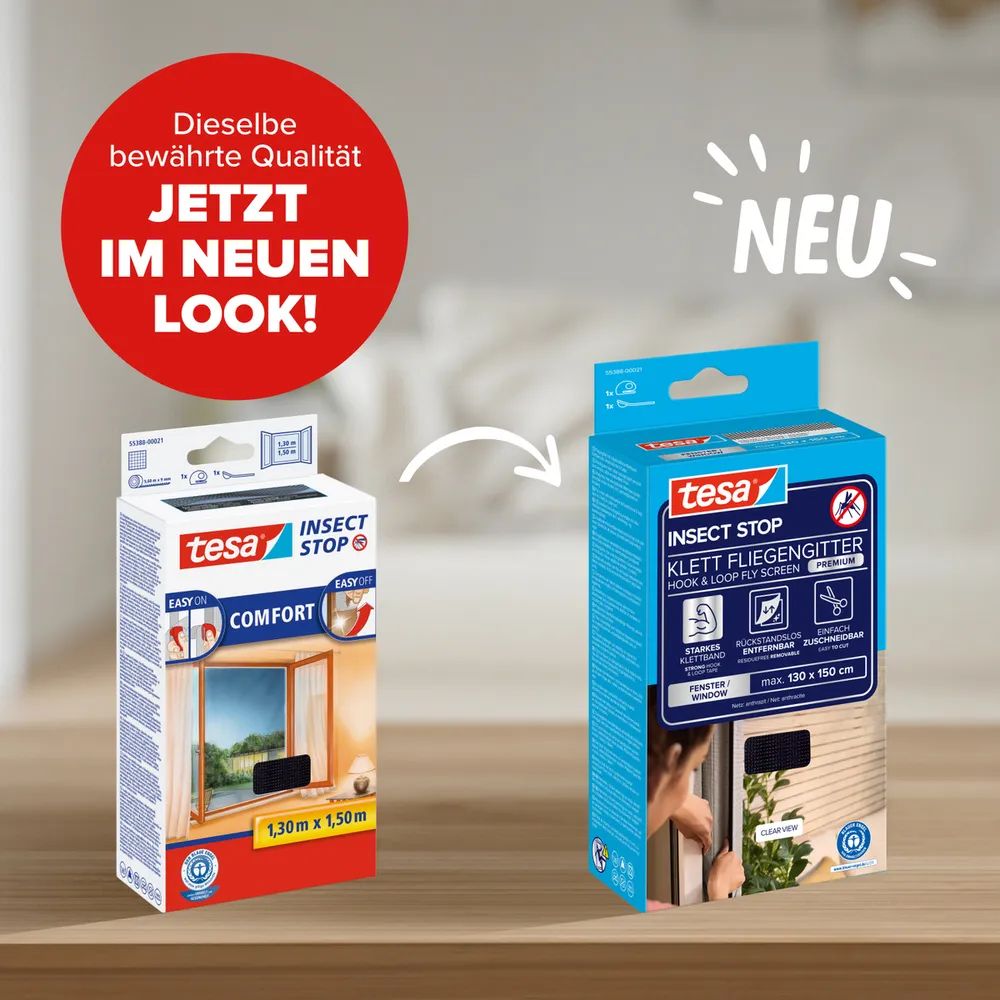 tesa® Insect Stop Comfort 2er-Pack 1,30 × 1,50 m – anthrazit – Insektenschutz ohne Bohren