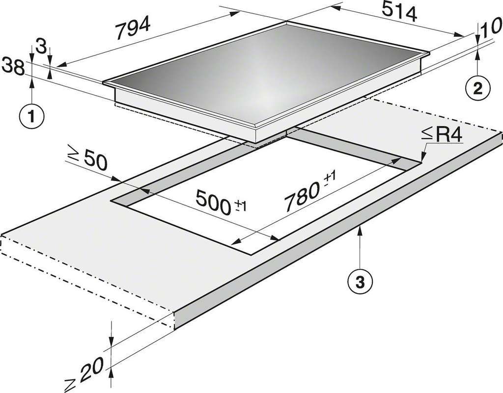 Miele Glaskeramik-Kochfeld KM 6031 Rahmen Edelstahl