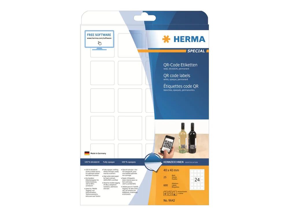 HERMA Special - Papier - matt - permanent selbstklebend - weiß - 40 x 40 mm 600 Etikett(en) (25 Bogen x 24)