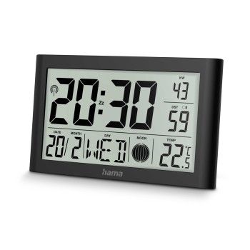 Hama Digitale Wanduhr "Martinique", Funkuhr mit Thermometer, Schwarz