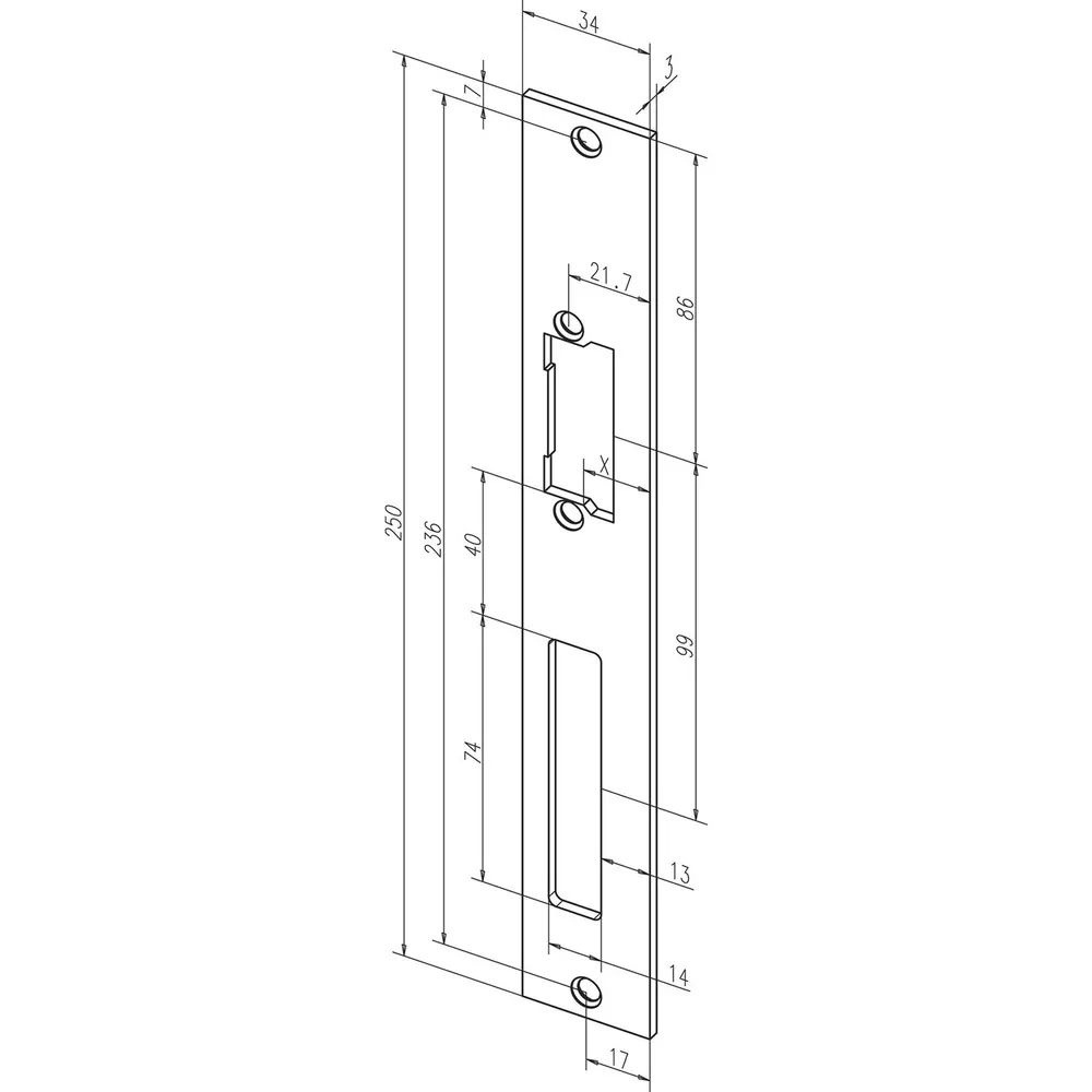 EffEff Flachschließblech 94A geschlossen, 94A35-01, 250 x 34 x 3 mm, Edelstahl